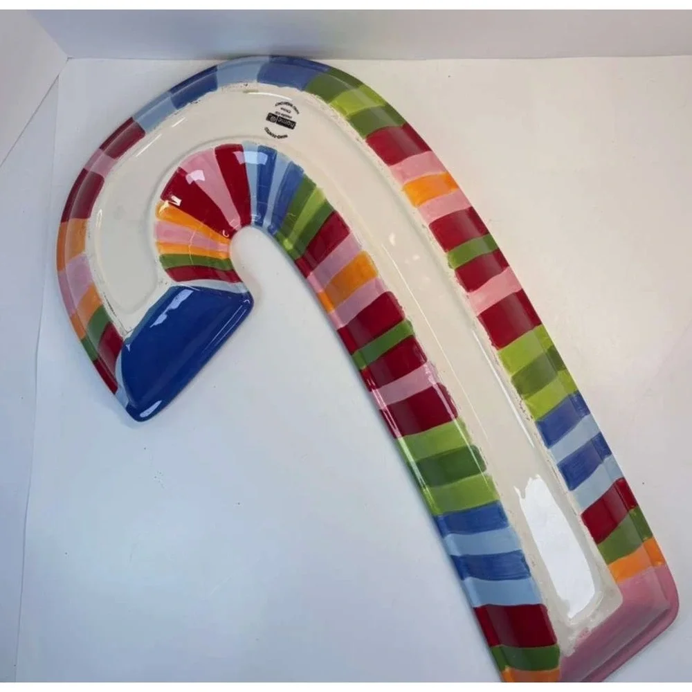 Target Multi-striped Hand Painted Candy-cane Ceramic Serving Tray 18